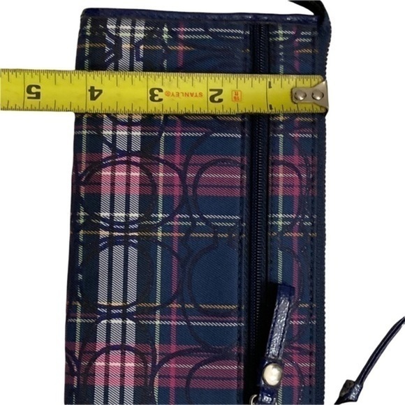 Coach purple pink plaid large wristlet bag